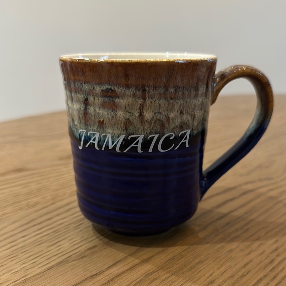 Jamaica One Love Ceramic Mug with Blue and Brown Design